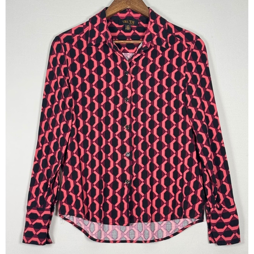 Truth by Republic Button Down Shirt Women Small Pink NWOT Geometric Viscose